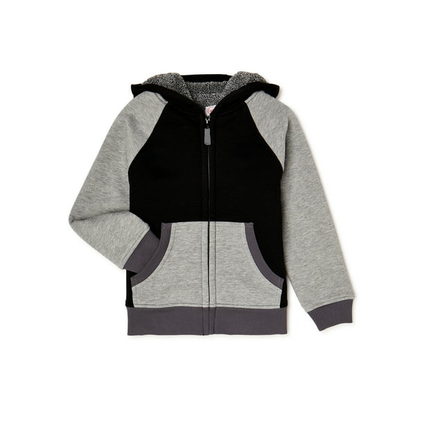 Kids Sherpa Lined Fleece Full Zip Up Hooded Sweatshirt Jacket